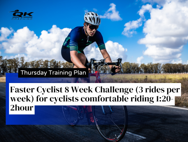 Faster Cyclist 8 Week Challenge (3 rides per week) for cyclists comfortable riding 1:20-2hour